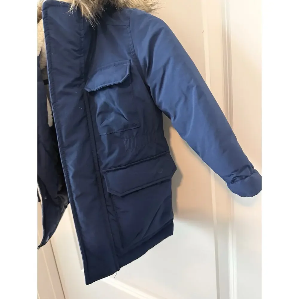 Children’s Place Navy Faux Fur Hooded Puffer Jacket Size XS 4